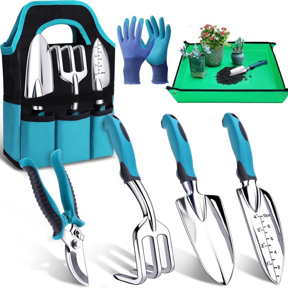 Gardening Tools Essential - 튼튼한 7종 정원용 도구 세트: 흙삽,
